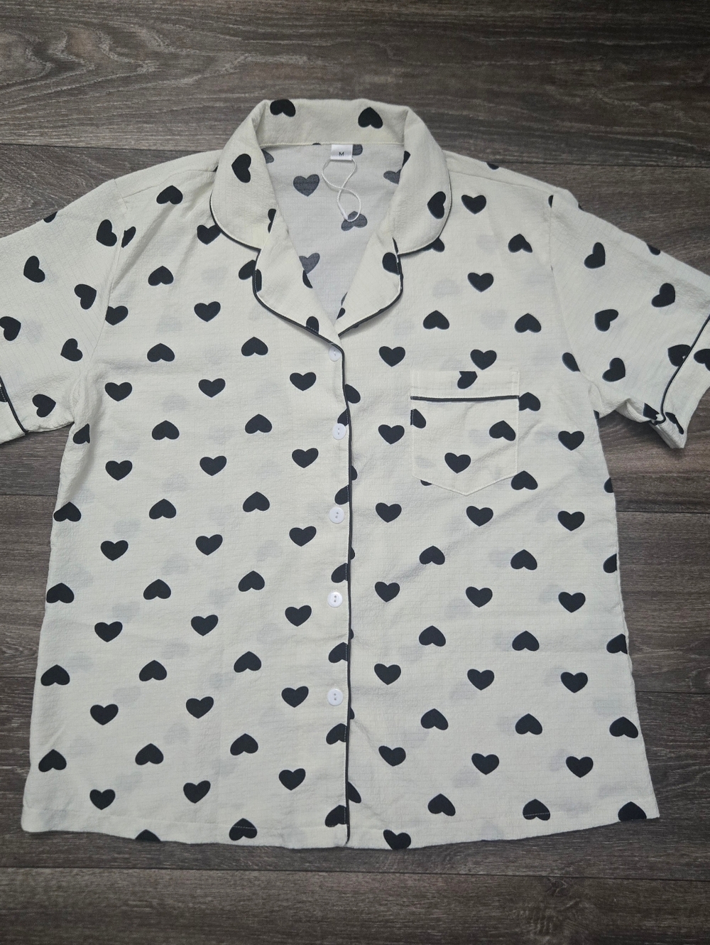 Women’s Heart Print Button-Up PJ Top – Size Medium NWOT